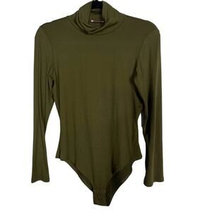 Pink Lily L Olive Green Turtleneck Long Sleeve Bodysuit Mock Neck Lightweight